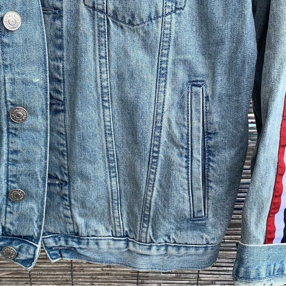 Pacsun Racing Stripe Blue Jean Denim Jacket Small Blokette - Picture 4 of 5